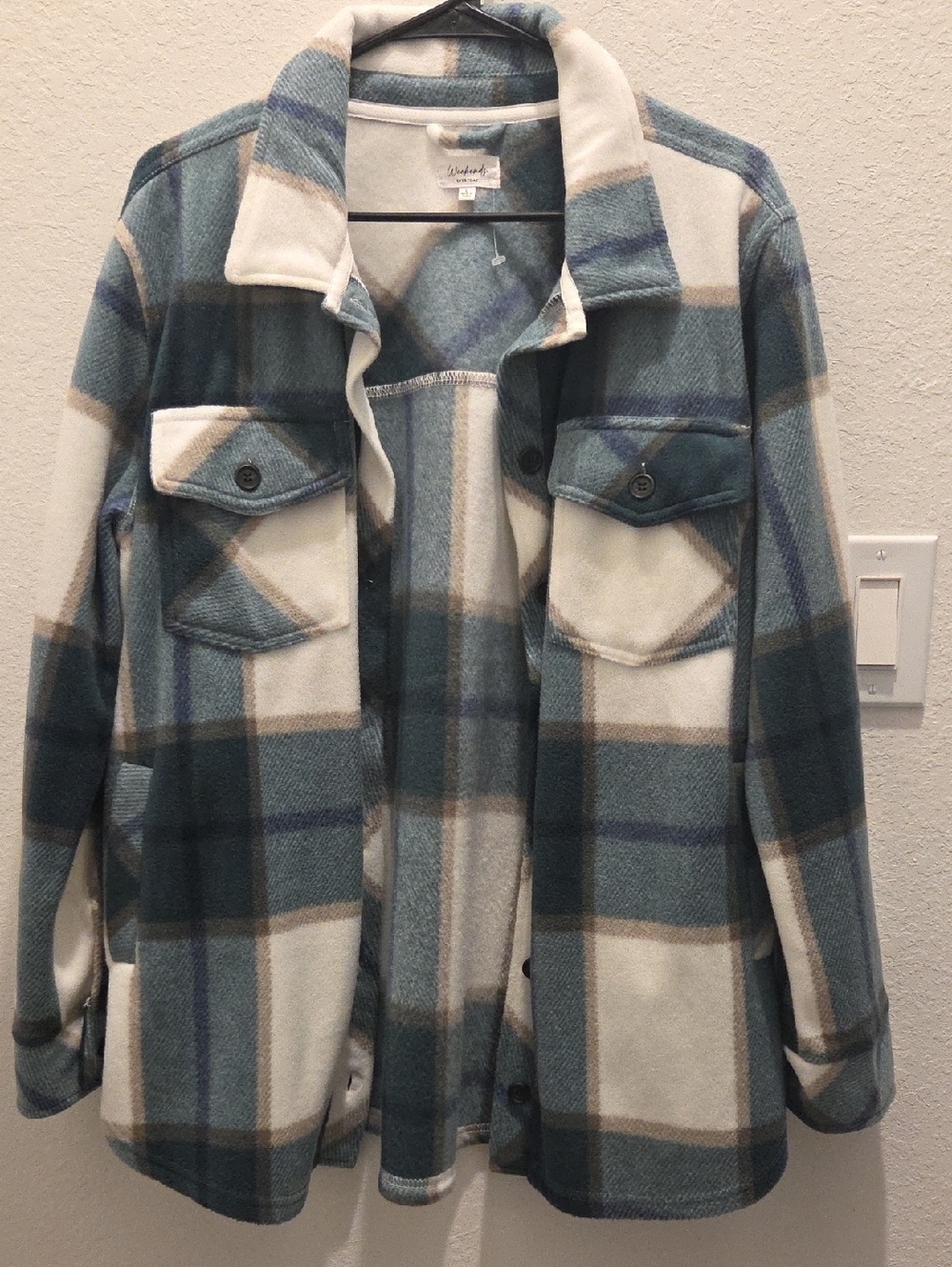 Plaid Shacket in Teal & Cream